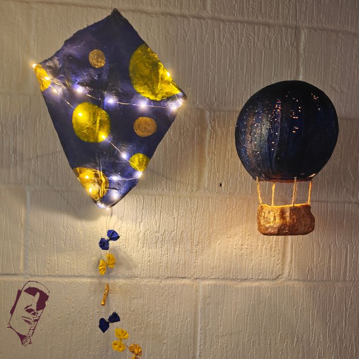 Luftballon og drage lavet i gipsgaze. 