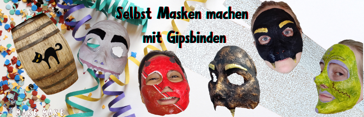 Faschingsmasken aus Gipsbinde.