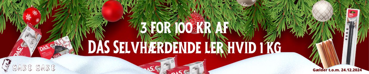 Julepris: 3 for 100 kr DAS Selvhærdende ler hvid 1 kg på julebanner