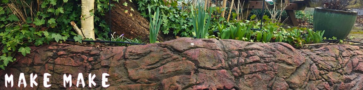 Garden wall made as artificial rocks using MakeMake Concrete Clay.