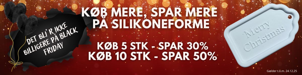 Køb mere, spar mere på silikoneforme til bagning, chokoladestøbning, gipsstøbning m.m. Spar op til 50% - det bliver ikke billigere Black Friday. 