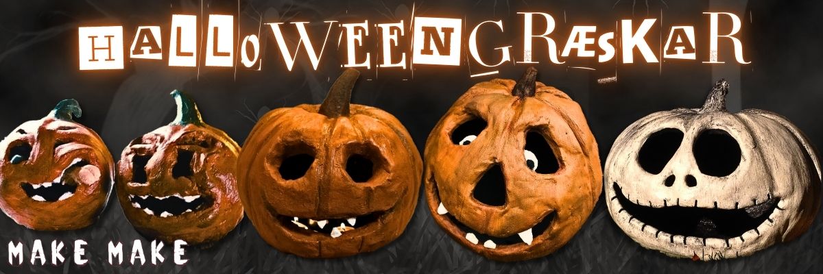 Banner med forskellige halloween græskar lavet i makemake dekorationsbeton.