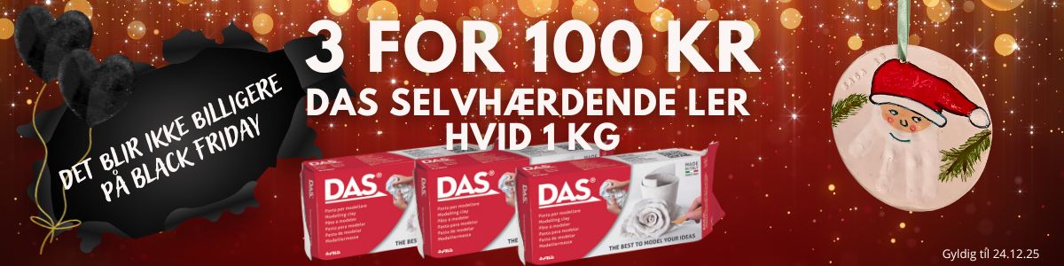 Julepris: 3 for 100 kr DAS Selvhærdende ler hvid 1 kg på julebanner