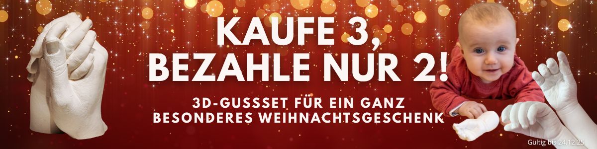 Spare 33 % - Kaufen Sie 3 Sets, zahlen Sie nur für 2! Erstellen Sie 3D-Abdrücke von Babyfüßen, Babyhänden oder Ihren eigenen Händen und Füßen.