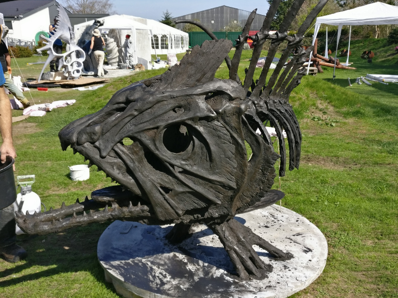 Giant fish skeleton sculpture made of ConcreteClay