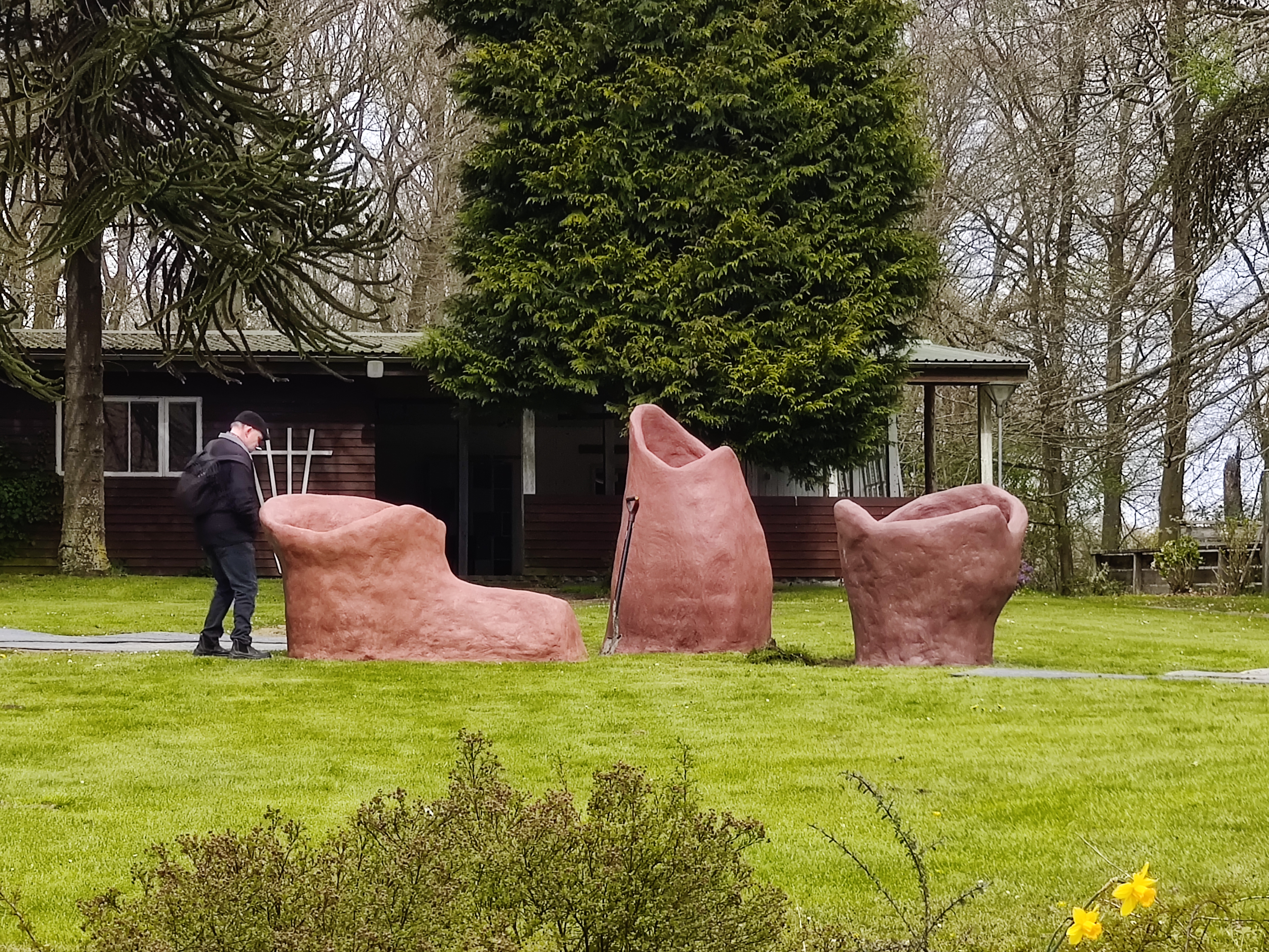 Park with giant concrete flowerpots