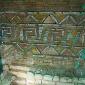 Temple wall build with MakeMake ConcreteClay in Universeum, Gothenburg.