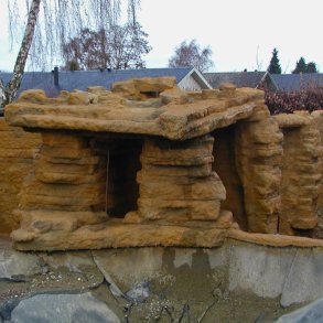 Rocks for waterfall made with ConcreteClay in private garden.