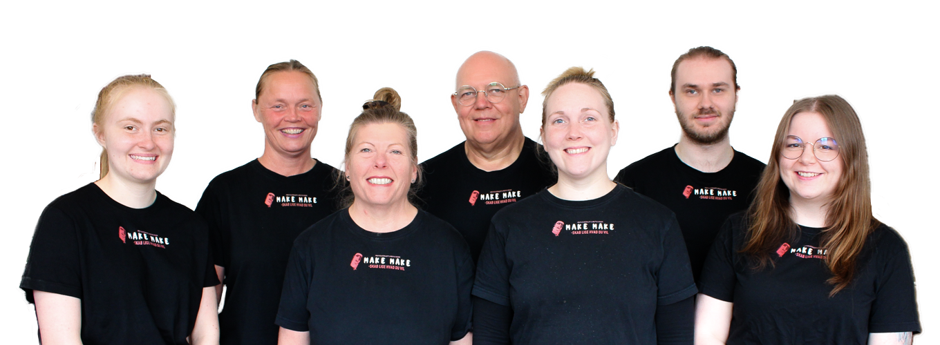 Das MakeMake-Team – von links nach rechts: Ea, Henriette, Gitte, Erik, Louise, Emanuel und Camilla.
